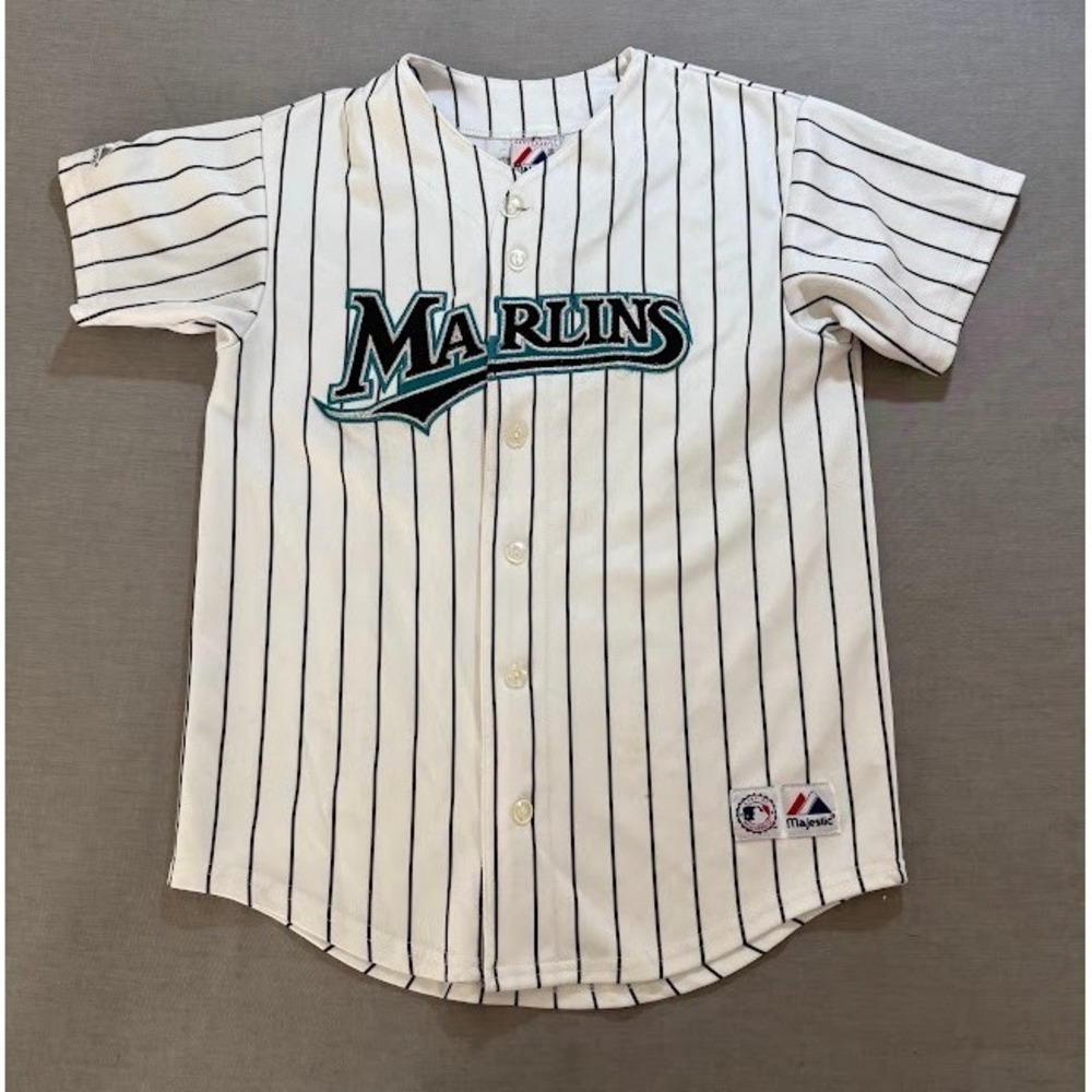 Vintage Majestic Marlins Ramirez #2 Baseball Jersey Pinstripe‎ White Boys Size L